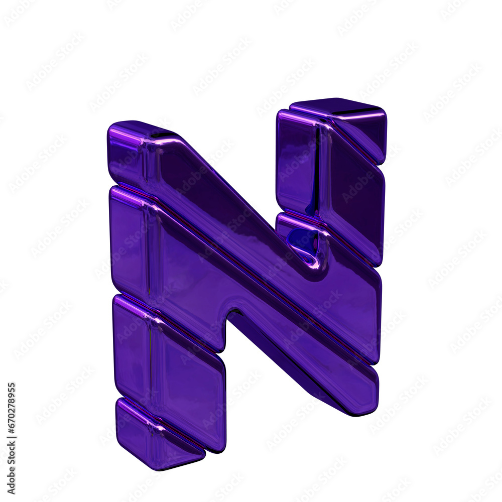 Purple diagonal block symbol view from the left. letter n Purple diagonal block symbol view from the left. letter n