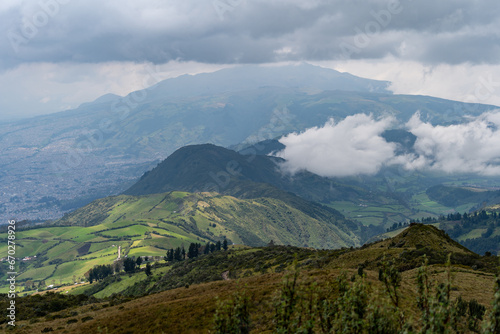Beautiful view of the volcanoes from the top of the Pichincha volcano in the capital of Ecuador in the city of Quito.
