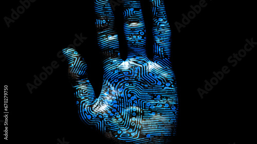 holographic cyber hand print