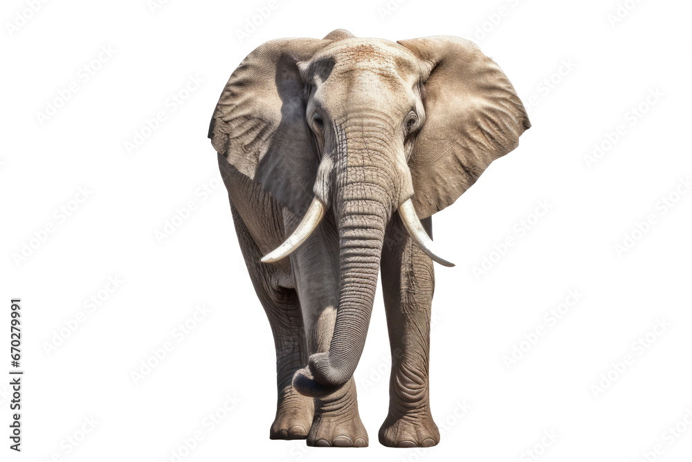 Fototapeta premium a bull African elephant side-view isolated on transparent background. generative ai