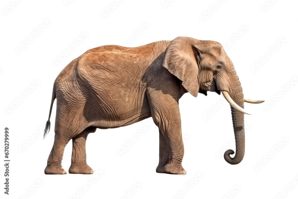 Fototapeta premium a bull African elephant side-view isolated on transparent background. generative ai