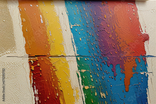 Detailed view of a vibrant and textured abstract painting, featuring bold oil brushstrokes and palette knife techniques on canvas - An artistic backdrop illustration
