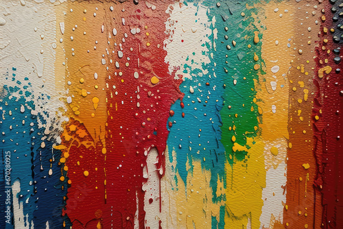 Detailed view of a vibrant and textured abstract painting, featuring bold oil brushstrokes and palette knife techniques on canvas - An artistic backdrop illustration