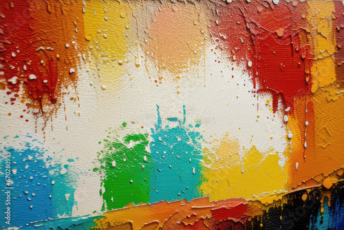 Detailed view of a vibrant and textured abstract painting, featuring bold oil brushstrokes and palette knife techniques on canvas - An artistic backdrop illustration