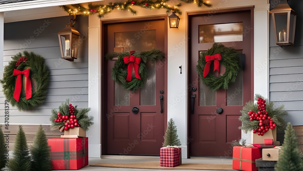 Christmas decorations on the door Christmas decorations on the door