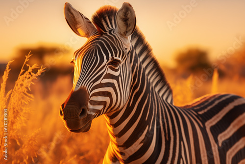 Zebras in the sunset field