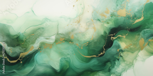 AI illustration of a green and gold marble background, luxury, abstract watercolor texture with golden veins, powerpoint slides presentation background, indigo marble texture with gold splashes