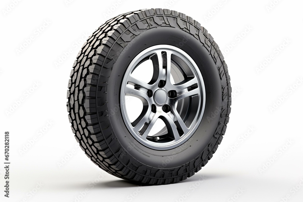Tire and rim with tread on a white background. Generative AI