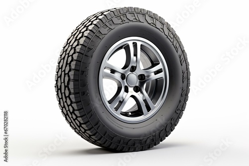 Tire and rim with tread on a white background. Generative AI