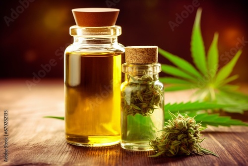 Bottled cannabis care  CBD oil and extracts for effective treatment. Generative AI