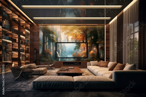 Contemporary indoor space for watching movies. Generative AI © Eamon