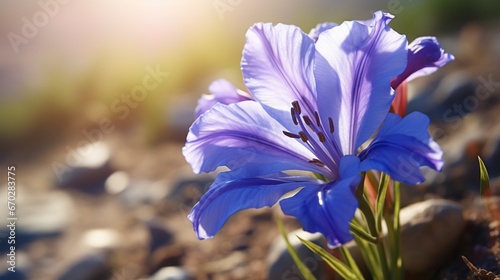 A close-up of a vibrant Gemstone Gentian flower with its petals glistening in the sunlight.