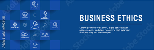 Business Ethics Web Banner and Icon Set with Honesty, Integrity, Commitment, and Decision