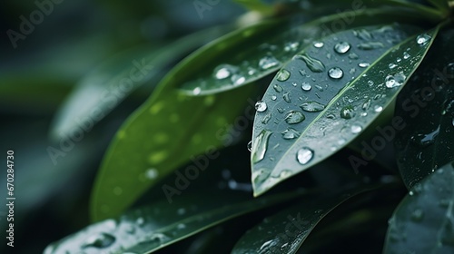 A close-up of raindrops on Myrtle leaves  glistening in the moonlight.