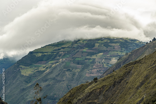 Beautiful view of the volcanoes in the city of Banos, Ecuador. Amazing sunset.