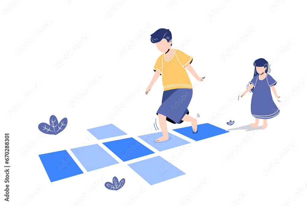children playing together simple flat illustration