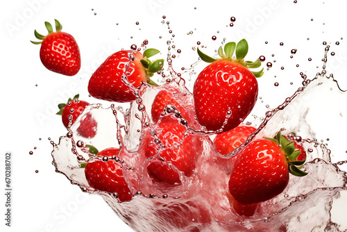 fresh and ripe strawberry berry in splash of water isolated on white background