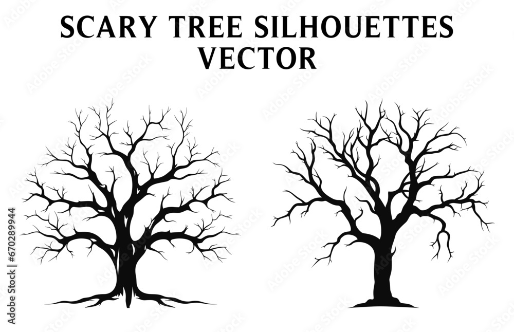 Fototapeta premium Scary Dead Tree black Silhouettes illustration Set, Halloween tree vector Bundle