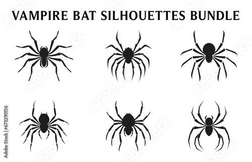 Spider silhouettes vector Clipart set, Scary spider black silhouette Set