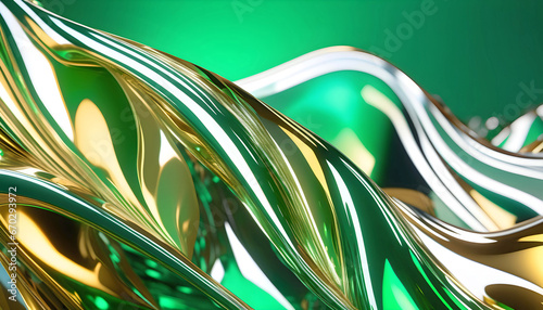 abstract background with waves and splashes, white gold and emerald abstract background.