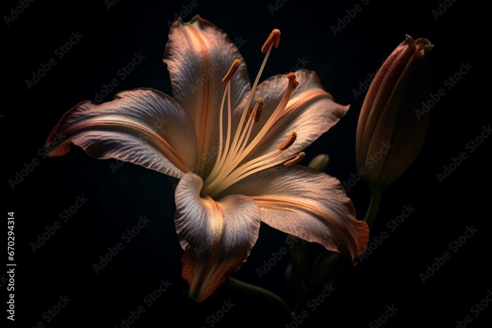 Flower in dark backdrop. Generative AI - obrazy, fototapety, plakaty 