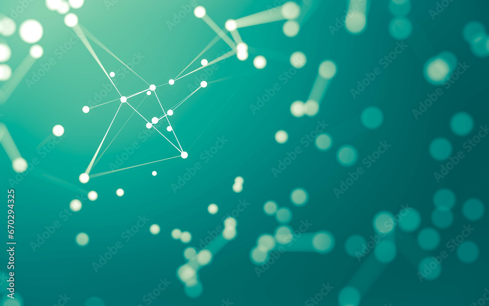 Abstract background. Molecules technology with polygonal shapes, connecting dots and lines. Connection structure. Big data visualization.