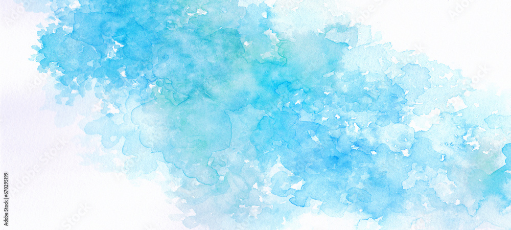爽やかな青色の水彩背景　背景イラスト　テクスチャ素材