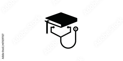 Health Education Logo Vector. Doctor of medical education signs and symbols. medical science school. graduation cap combined with stethoscope