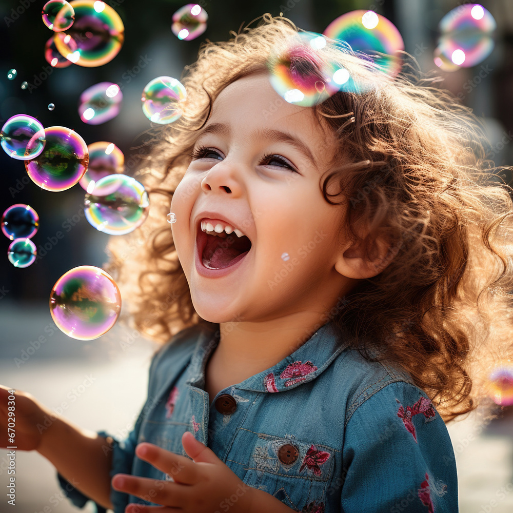 kid blowing bubbles and laughing generative ai kid blowing bubbles and laughing generative ai