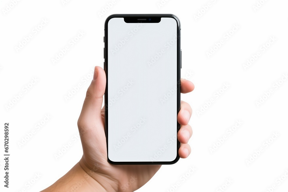 background white isolated position vertical screen smartphone mobile shows hand s man Similar Keywords 8 adult behind blank business phone cellular clipping path closeup communication - obrazy, fototapety, plakaty 
