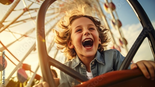kid on a ferris wheel, experiencing excitement. generative ai © ThisDesign