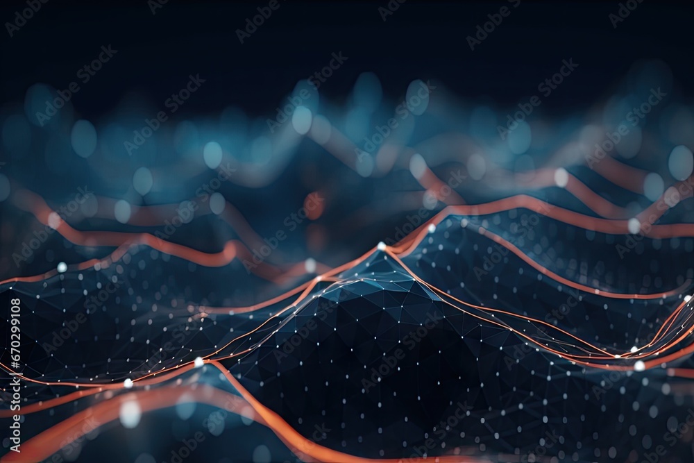 wave 3d dots polygons filled space background gital abstract architecture beautiful blue bright business chaos chemistry circle communication connect cybernetic datum design digital dot - obrazy, fototapety, plakaty 