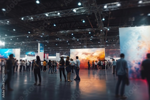 concept trade business hall public show exhibition event background blurred abstract advertisement blur bokeh booth brand buy buyer commercial company consumer crowd client design display