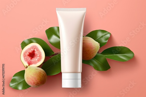 Empty White Cosmetic Tube with Guava Background