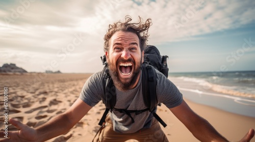 person expressing joy on a beach generative ai