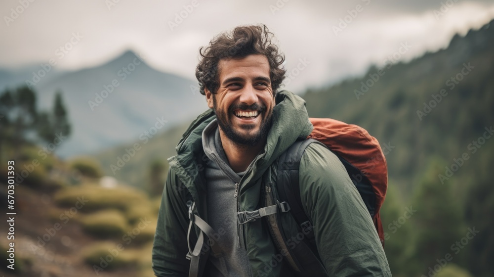 person expressing joy in the middle of mountains generative ai person expressing joy in the middle of mountains generative ai