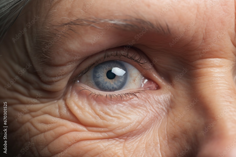 closeup wrinkles face woman senior adult background care cataract caucasian clinic concept adviser cornea correction defect diagnosis disease doctor exam eye female glaucoma health hospital - obrazy, fototapety, plakaty 