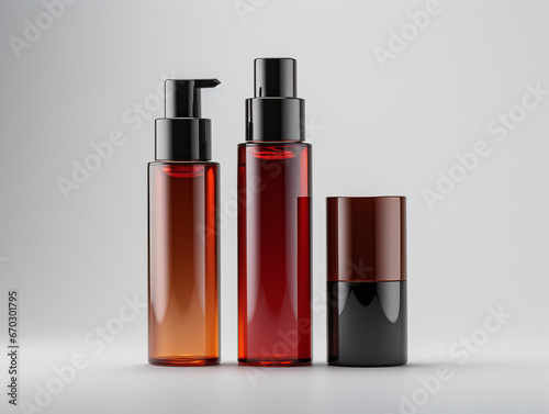 beauty product, cosmetic bottles, Cosmetic container, cosmetic tubes, dark red color, eco-friendly bottles, Sprayer, Spray, Plastic container © seogi