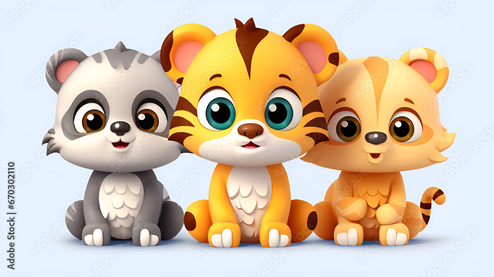 Jungle Royalty: Three Precious Tiger babies smile with white background ai generated