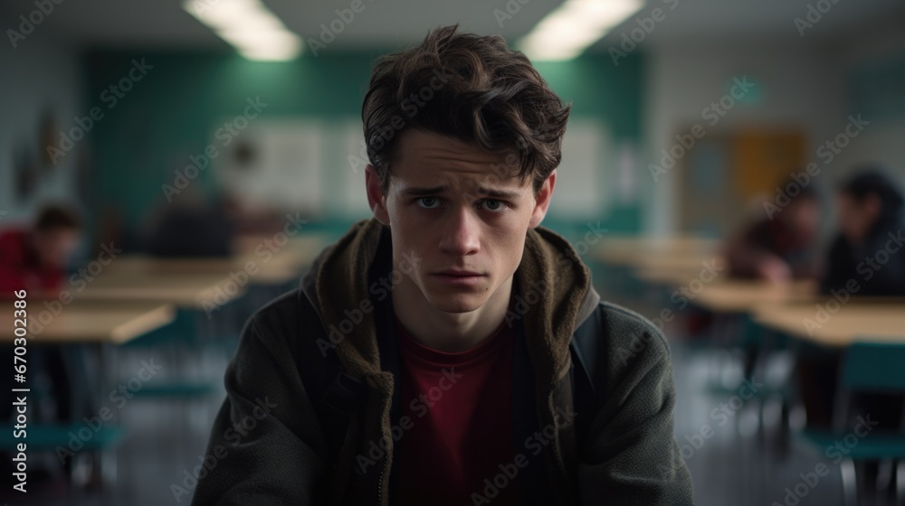 person expressing sadness in a school generative ai person expressing sadness in a school generative ai
