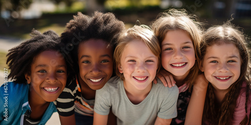 an photo  diverse people of race. 9 years old. all smiling and some show teeth - Generative AI photo