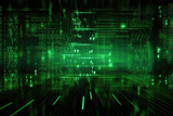 Technology Background: Green Digital Binary Code Matrix Representing Cyberspace, Internet Communication, and Programming
