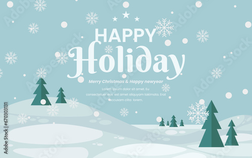 happy holidays winter theme banner poster design template. with background
snowy landscape