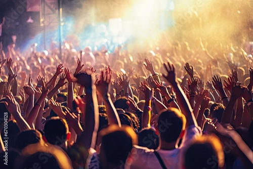 festival music summer concert crowd audience background blue cheer cheerful entertainment event excited excitement fan full grand great group happy head live lot