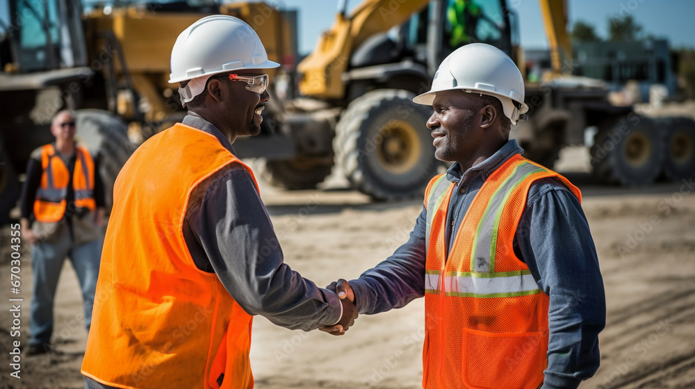 Capture a decisive moment where a surveyor from your company is shaking hands with a contractor, sealing a deal without the need for a lengthy tender process - Generative AI Capture a decisive moment where a surveyor from your company is shaking hands with a contractor, sealing a deal without the need for a lengthy tender process - Generative AI