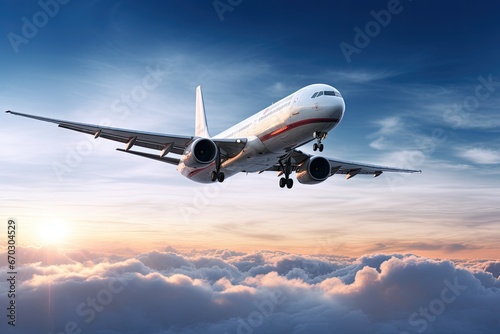 clouds dramatic flying jetliner airplane commercial background business silhouette nature technology sun aeroplane plane sky fly flight travel passenger air aircraft airliner altitude