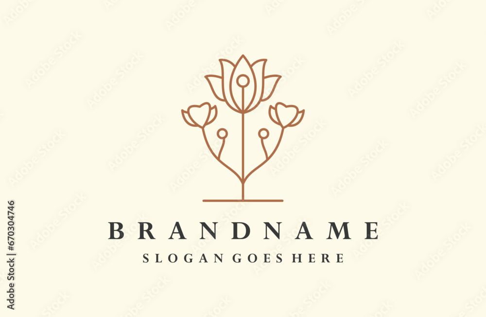 Abstract elegant tree flower line logo icon vector design. Abstract elegant tree flower line logo icon vector design.