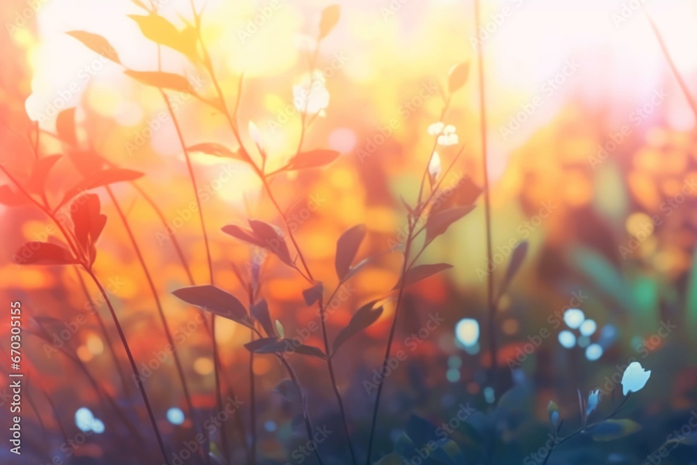 Blurred nature background with sunlight - anime inspired. Generative AI