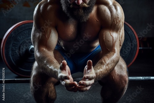 a workout barbell hands clapping weightlifter closeup  barbell closeup jerk man snatch talc weightlifter weightlift physical exercise dedication exercise activity athlete athletic bar photo