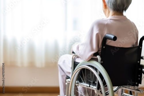 Rear view of an older patient sitting in wheelchair © Nijieimu